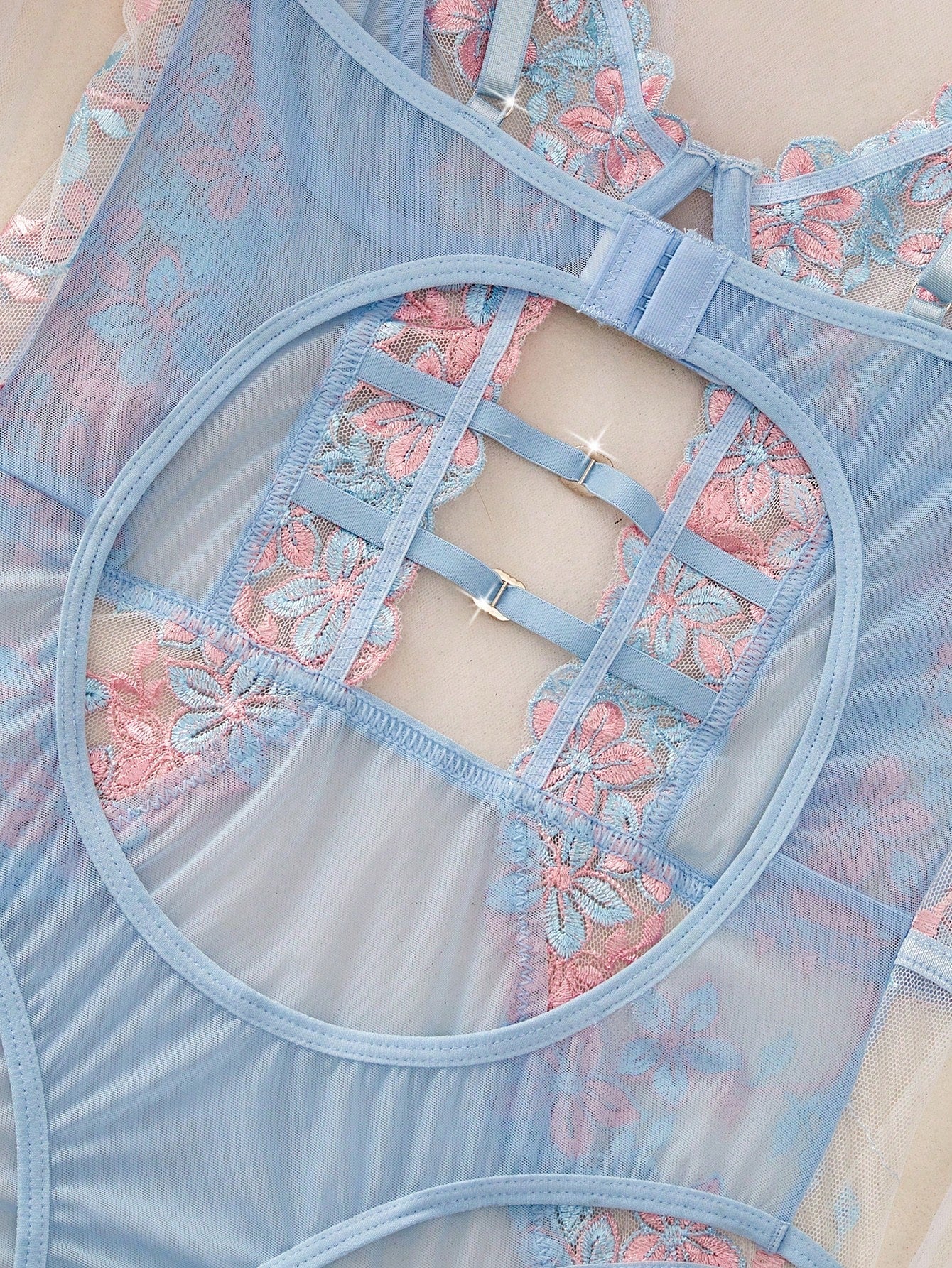 3 Pcs Women’s Floral Embroidered Mesh Lace Bodysuit