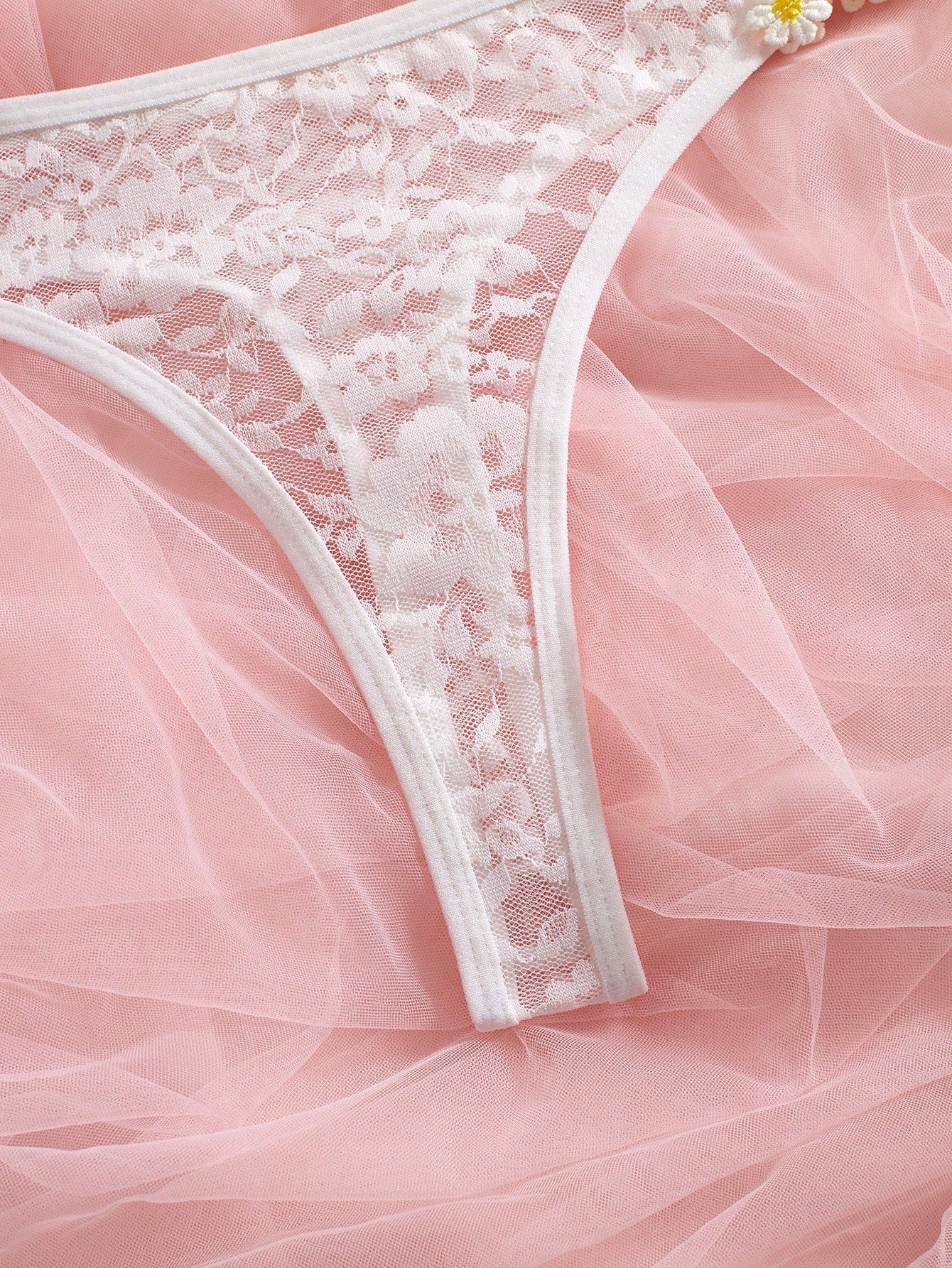 Women's Sexy Sheer Hollow Lace Floral Embroidered Daisy Underwire Bridal Lingerie Set