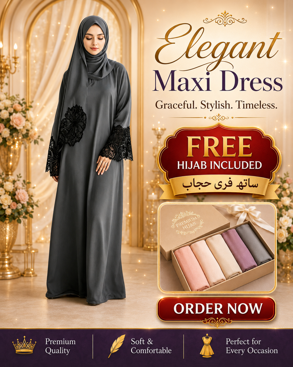 Ladies Elegant Long Abaya Dress