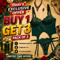 3 Pcs Women’s White & Green Butterfly Lace Lingerie Set