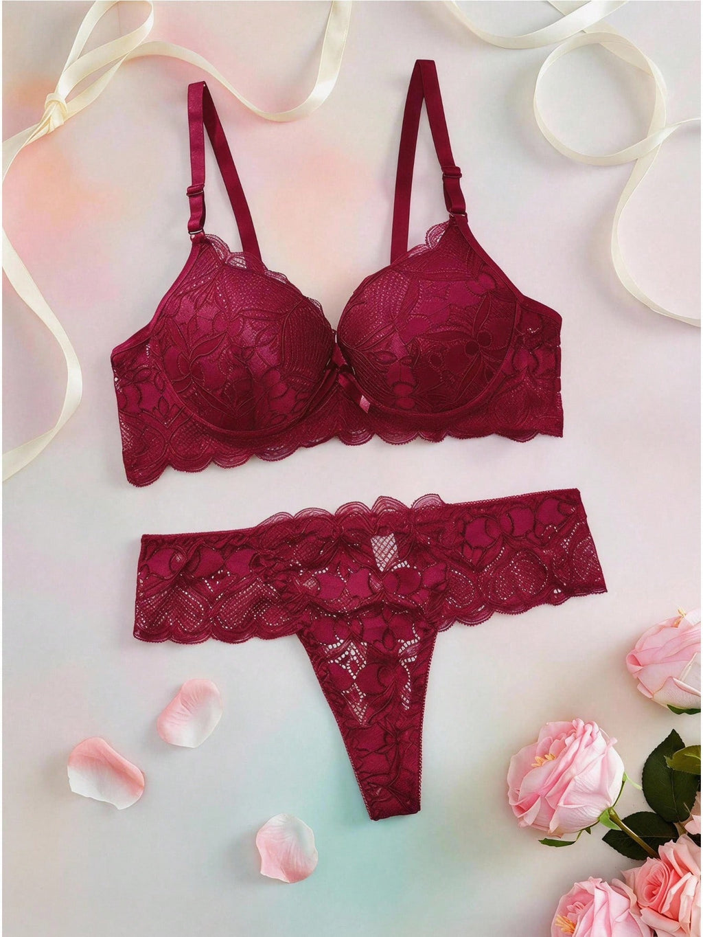 BUY 1 GET 1 FREE - Heart Lace Underwire Sexy Bra & Panty Lingerie Set