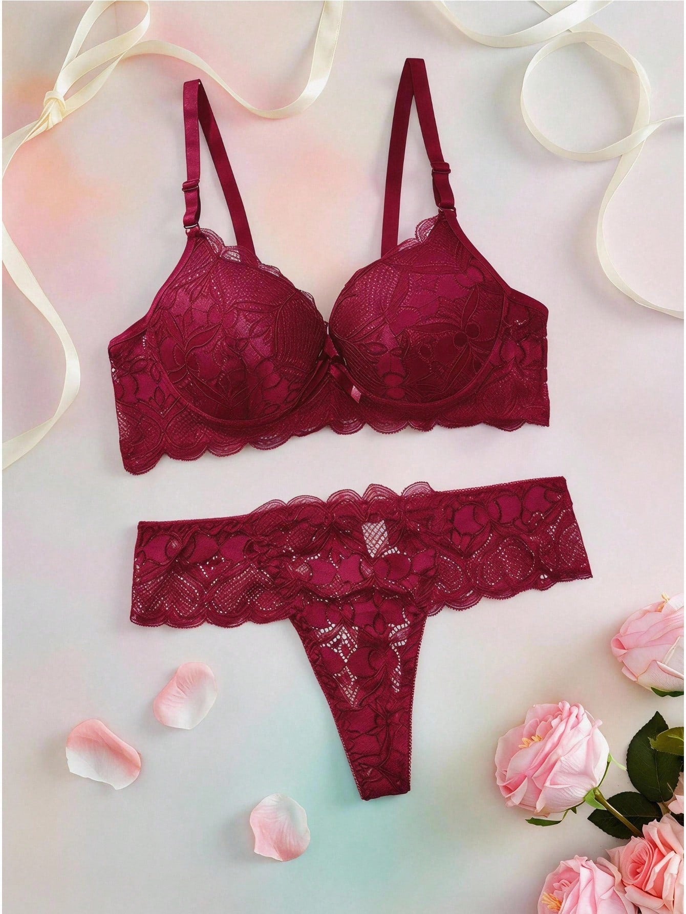 BUY 1 GET 1 FREE - Heart Lace Underwire Sexy Bra & Panty Lingerie Set
