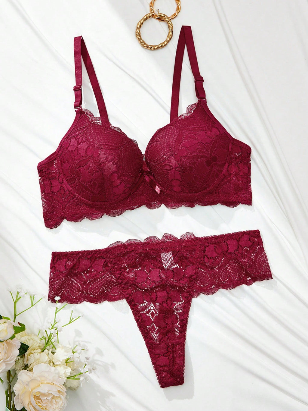 BUY 1 GET 1 FREE - Heart Lace Underwire Sexy Bra & Panty Lingerie Set