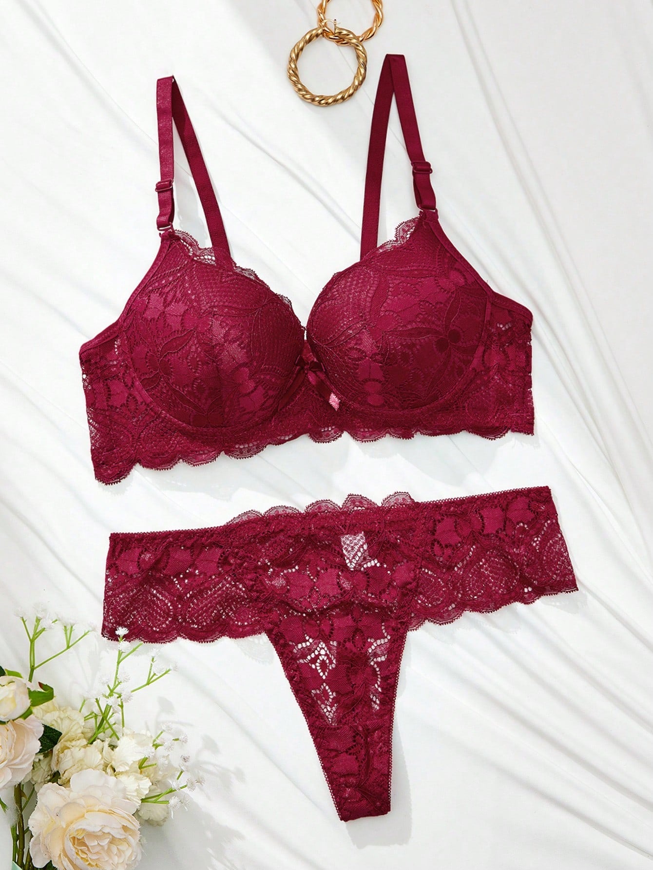BUY 1 GET 1 FREE - Heart Lace Underwire Sexy Bra & Panty Lingerie Set