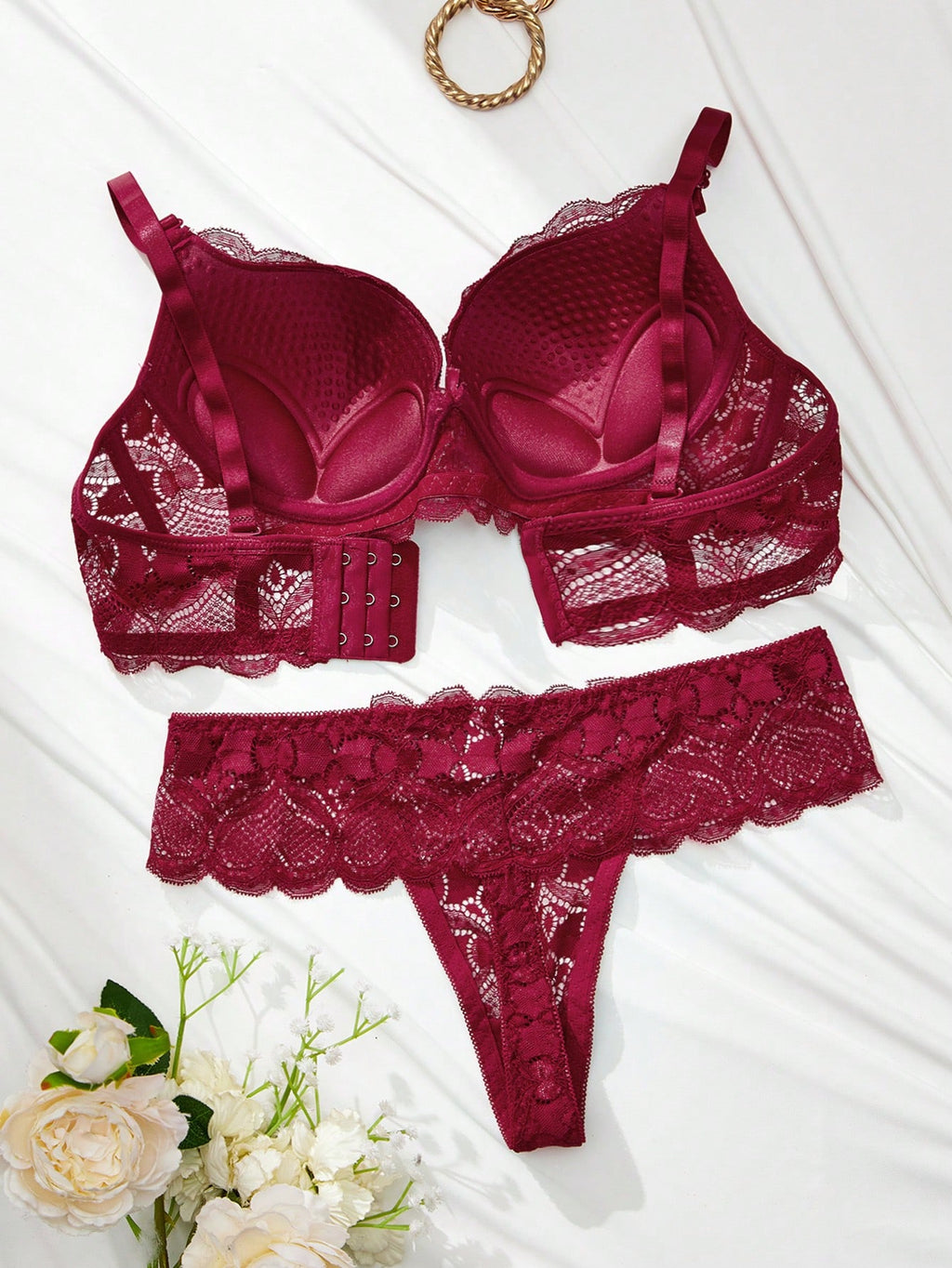 BUY 1 GET 1 FREE - Heart Lace Underwire Sexy Bra & Panty Lingerie Set