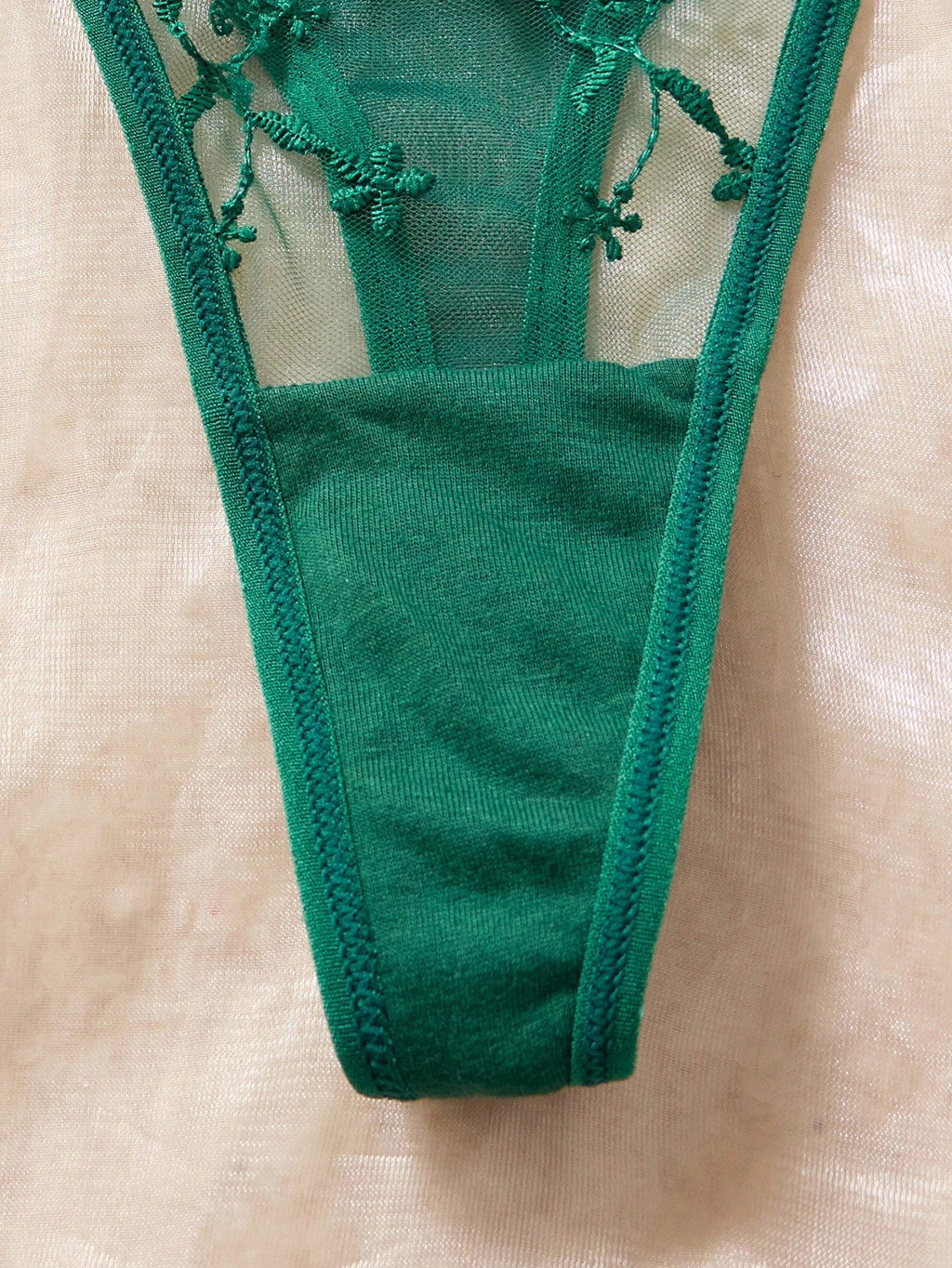 3 Pcs Women’s White & Green Butterfly Lace Lingerie Set
