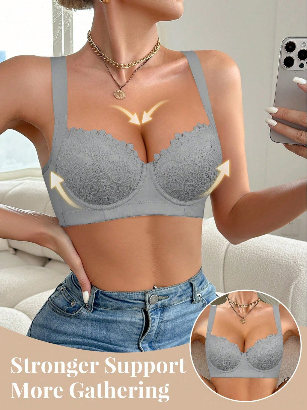 5pcs/Set Multicolor High Quality Sexy Lace Bras, Comfortable Underwire Push-Up Bras For Women