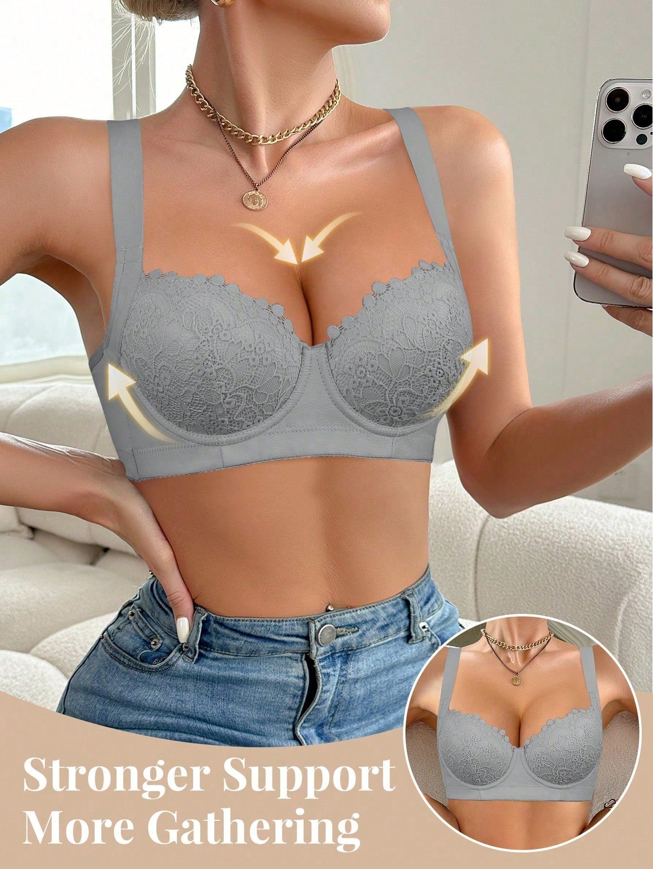5pcs/Set Multicolor High Quality Sexy Lace Bras, Comfortable Underwire Push-Up Bras For Women