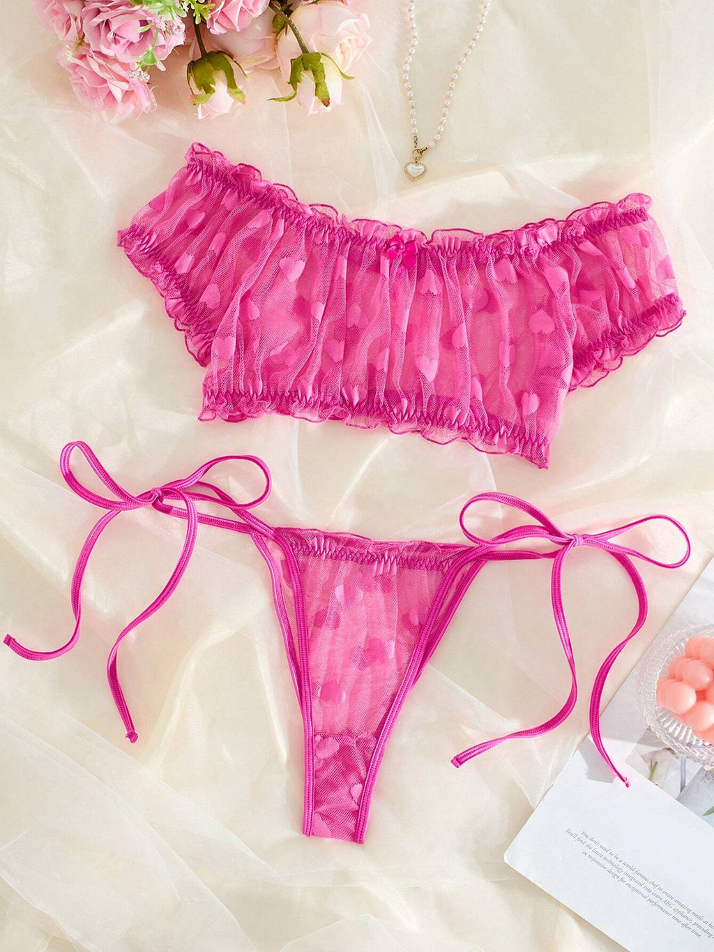 3 Pcs Women’s Lace Wireless Bra & Thong Set