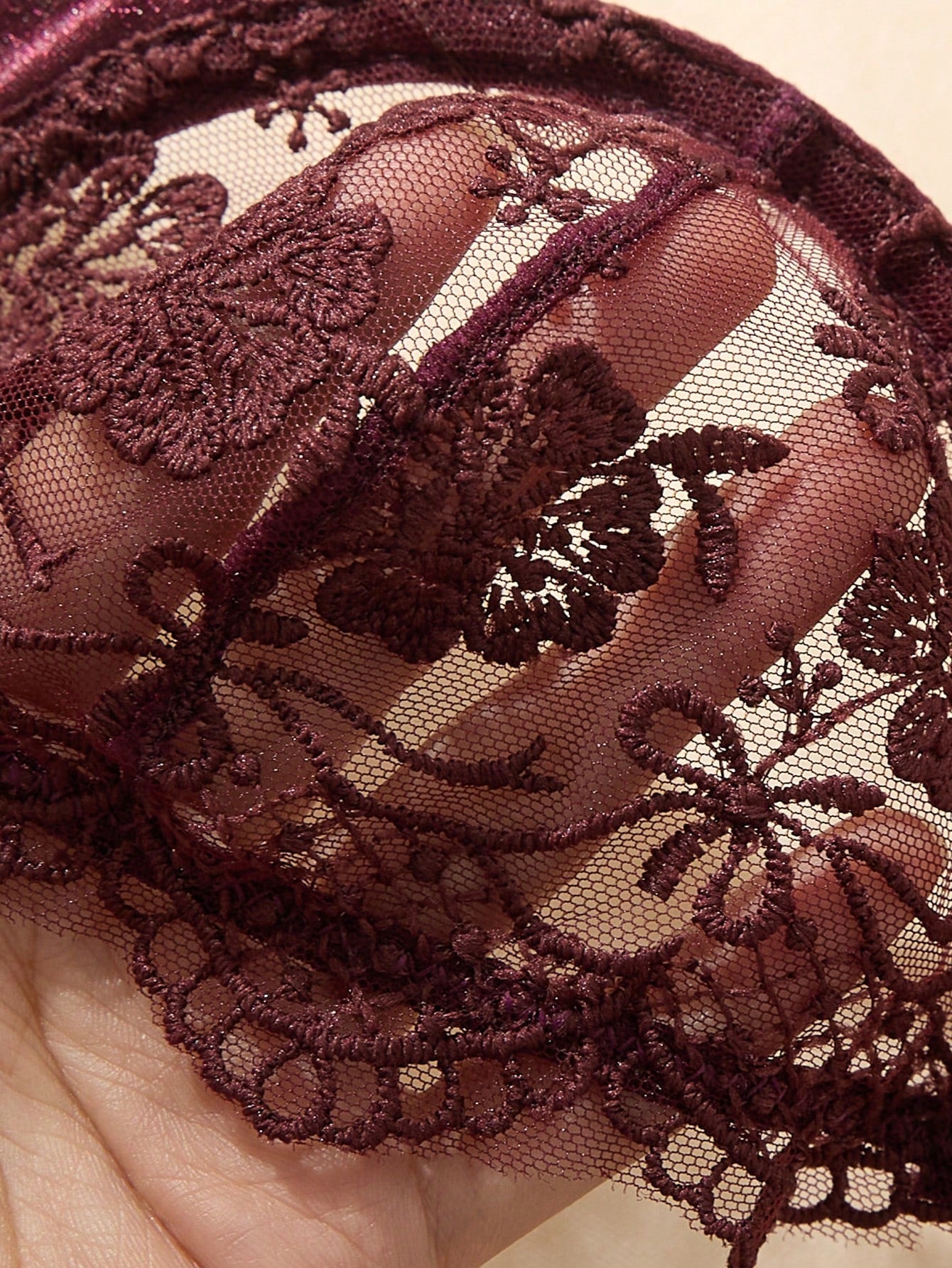 QuietHaus Women’s Burgundy Embroidered Lace-Up Lingerie Set – 2 Pcs