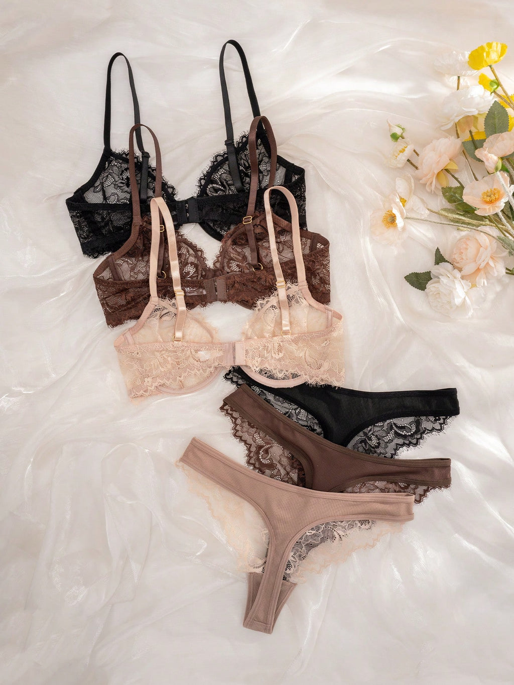 BUY 1 GET 2 FREE - Women Lace Underwire Soft Cup Comfortable Bra Set