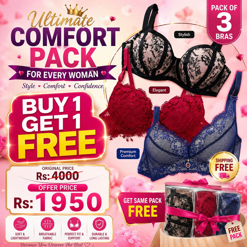 Buy 1 Pack get 1 Pack Free - Total 6 Pieces Bra Set Just in 1950
